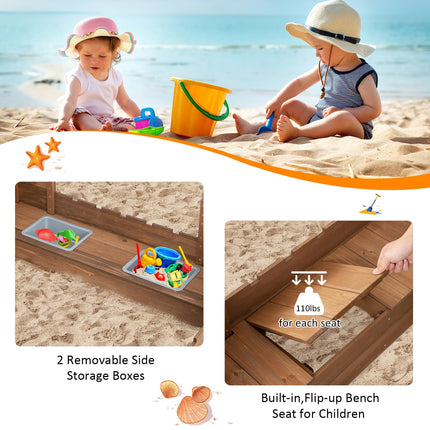 Costzon Kids Sandbox, Cedar Wood 45" x 45" Sand Pit w, Outdoor Sand Box for Kids Age 3+ for Backyard Garden Beach