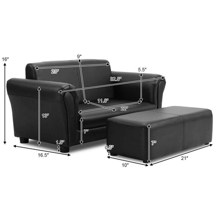 Costzon Toddler Couch with Footstool 2 in 1 Double Seat Children's Sofa