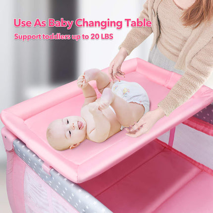 BABY JOY 3 in 1 Portable Pack and Play with Bassinet, Convertible Baby Travel Crib Playard with Changing Table