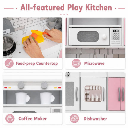 Costzon 2-Piece Wooden Kids Play Kitchen w/Running Water Light & Sound