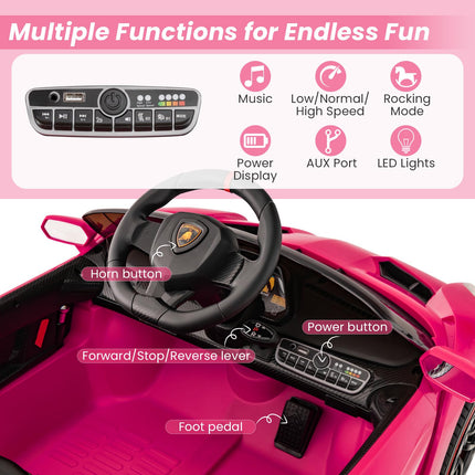 Costzon Pink Lamborghini Ride on Car, 12V Battery Powered 4WD Lambo Kids Car with Remote Control
