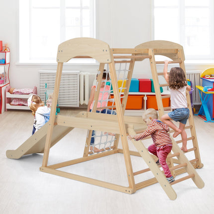 Costzon 6-in-1 Indoor Jungle Gym, Large Size Montessori Climbing Toys for Toddlers with Monkey Bars