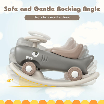 BABY JOY 3 in 1 Rocking Horse, Ride On Push Car for Toddlers, Shark Rocking Sliding Toy Set for Boys Girls