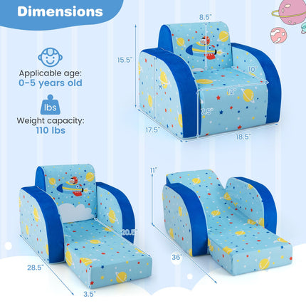 Costzon Kids Couch, 3 in 1 Convertible Flip Open Children's Sofa, Toddler Armrest Chair Bed for Nap, Fold Out Lounger Kids Sofa, Gift for Children