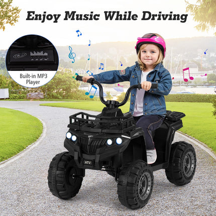 Costzon Kids ATV, 6V Battery Powered Electric Vehicle with One-Button Start, MP3, LED Headlights & Storage Basket