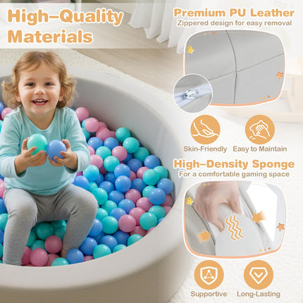 Costzon Round Foam Pool for Toddlers with 200 Ocean Balls and Soft Cushion