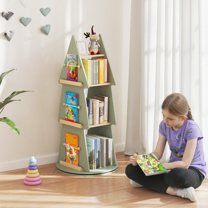 Costzon 4-Tier Kids Corner Book Shelf for Small Space 360° Display Spinning