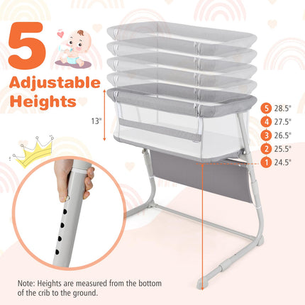 BABY JOY Bassinet, Bedside Crib w/Adjustable Height, Comfy Mattress, Full-Mesh Sides and Storage Pockets (37" x 31.5" x 41.5")