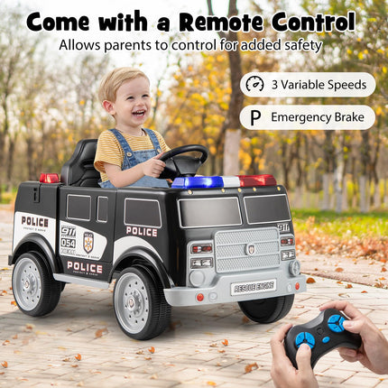 Costzon Ride on Police Car, 12V Battery Powered Electric Cop Cars for Kids w/3 Speeds, Megaphone