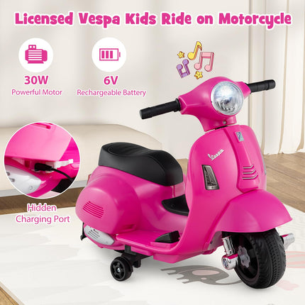 Costzon Toddler Motorcycle, Licensed Vespa Ride on Motorcycle with Training Wheels, Battery Powered Motorbike