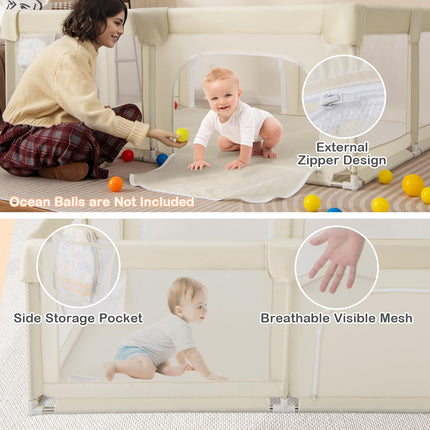 Costzon Large Baby Playpen, 75" x 59" Baby Activity Center w/Zippered Doors