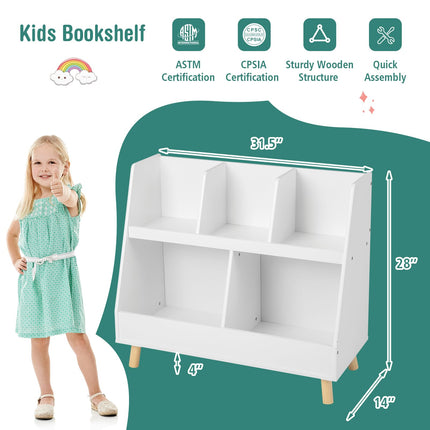 Costzon Toy Organizers and Storage with Bookshelf, 5 Cubbies Wooden Toy Cabinet and Montessori Bookcase w/Solid Legs