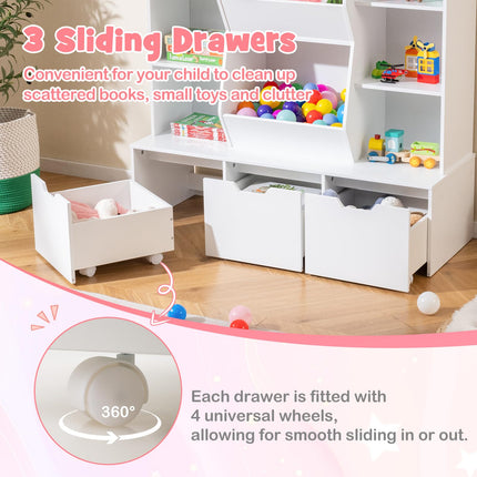 Costzon Large Kids Bookcase with 3 Movable Drawers & 8 Storage Cubbies