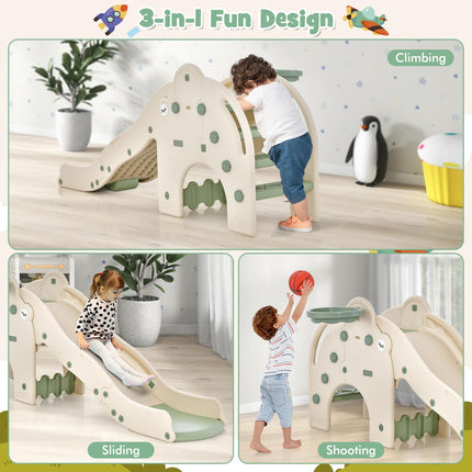 BABY JOY Toddler Slide, Elephant Shape Large Slide for Kids with Basketball Hoop, Buffer Zone & Non-Slip Steps