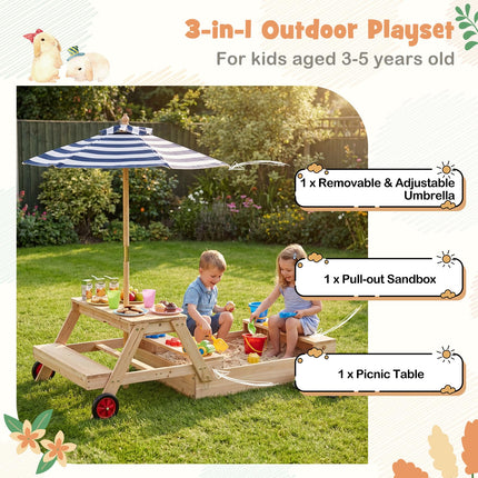 Costzon 3-in-1 Sandbox with Lid Wooden Sand Pit Foldable Picnic Sensory Table