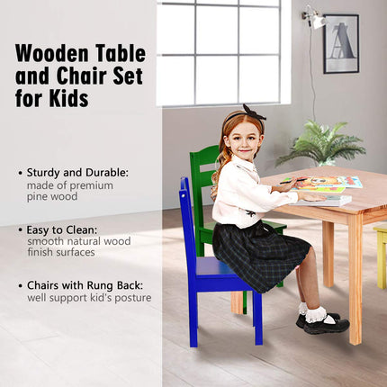 Costzon Kids Table and Chair Set 5 Piece Wood Activity Table & Chairs for Children Arts Crafts
