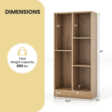 Costzon 5-Section Bookcase for Kids, 41” Tall Wooden Toy Storage Organizer for Books Toys