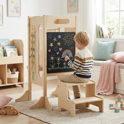 Costzon Foldable Standing Tower with Built-in Chalkboard & Detachable Safety Net