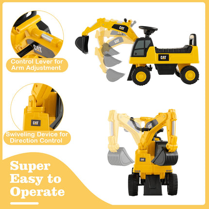 Costzon Ride on Digger, Licensed Caterpillar Excavator Toy, Toddler Construction Ride on Car