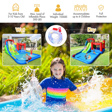 Costzon Inflatable Water Slide Park, Kids Giant Water Park Jumping Castle