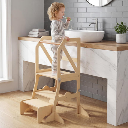 Costzon Multifunctional Kids Kitchen Step Stool with Removable Safety Bar & Fixing Buckles