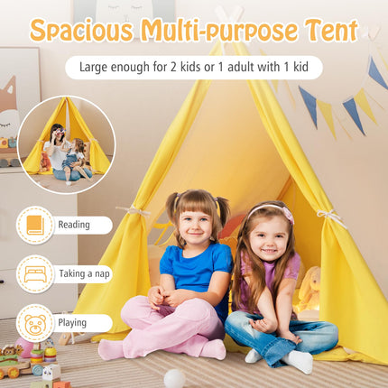Costzon Teepee Tent for Kids, Pine Wood Frame Triangular Playhouse w/Cute Windows