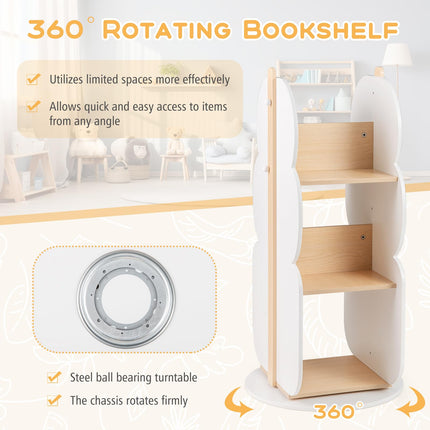 Costzon Kids Rotating Bookshelf, 360° Display Spinning Bookshelf Tower with Side Hooks