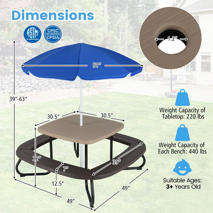 Costzon  8 Person Kids Outdoor Table and Chairs with Foldable & Adjustable Umbrella