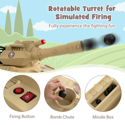 Costzon Kids Ride On Tank, 12V 12AH Battery Powered Toy Tank w/Rubber Tracks