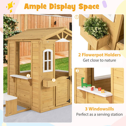 Costzon Fir Wood Outdoor Playhouse for 2+ Years Old Kids