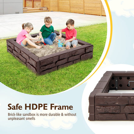 Costzon Kids Sandbox with Cover, 47"x 47" HDPE Sandpit with Oxford Cover, Bottom Liner