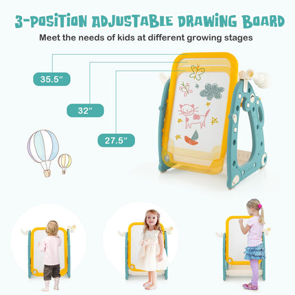 Costzon 4 in 1 Kids Art Easel, Kids Table and Chair Set with Adjustable Whiteboard, Easel for Toddlers