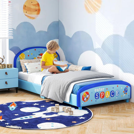 Costzon Twin Bed Frames for Kids, Wood Upholstered Twin Bed Platform with Slat Support, Fits Standard Twin Mattress