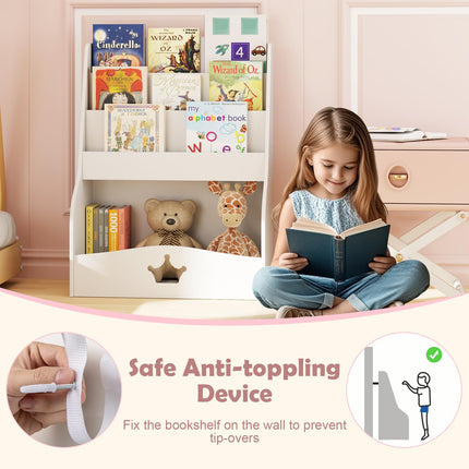 Costzon Kids Bookshelf and Toy Storage, 3-Tier Toddler Bookshelf with Large Storage Cubby