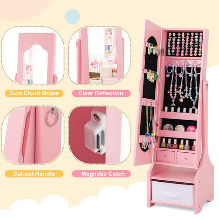 Costzon Kids Vanity & Jewelry Armoire Cabinet, Kids Vanity Table and Chair Set, Makeup Dressing Table