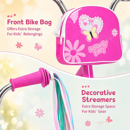 BABY JOY 12 14 16 18 Inch Girls Bike w/Streamers & Bag