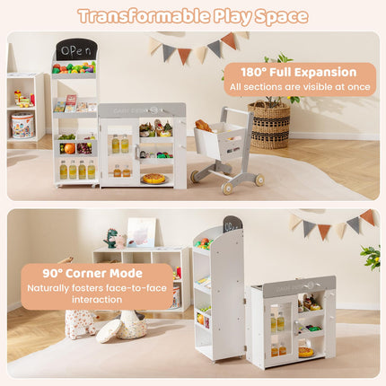 Costzon Kids Grocery Store Playset Convertible Wooden Play Store with Shopping Cart