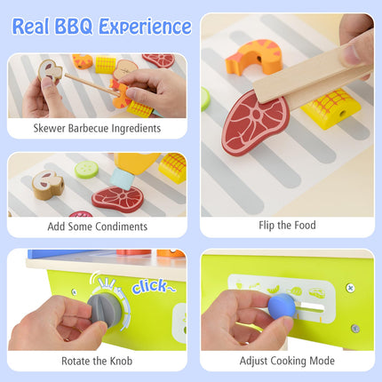 Costzon Kids Barbecue Grill Playset, Wooden Pretend Cooking Truck with 21 Play Food & Barbecue Accessories