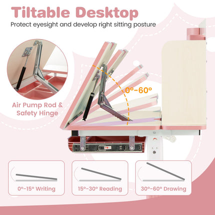 Costzon Kids Desk and Chair Set, Height Adjustable Children School Study Table and Chair Set