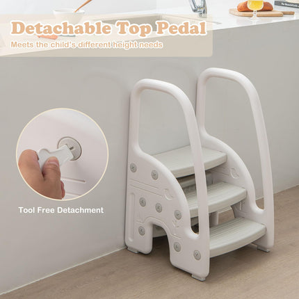 Costzon 3-Step Stool for Toddlers, Children Step Up Leaning Helper with Safety Handles, Non-Slip Pedals