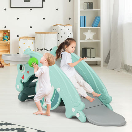 Costzon 4 in 1 Toddler Slide Rocking Toy, Slide for Kids with Basketball Hoop, Climber Playground Kids Slide for Both Indoors Outdoor Use