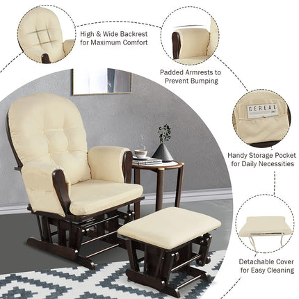 Glider and Ottoman Set with Storage Pocket
