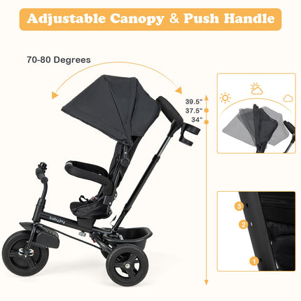 6 in 1 Trike for Toddler Adjustable Canopy 5-Point Safety Belt (43.5" x 20" x 43")