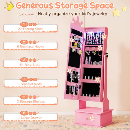Costzon Lockable Standing Jewelry Organizer with Full-Length Mirror