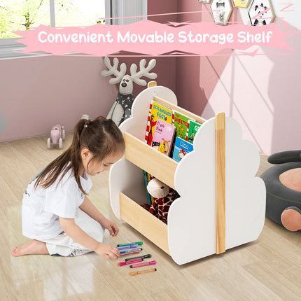 Costzon Kids Wooden Bookshelf w/ Universal Wheels, Toddler Bookcase Toy Organizer for Playing Room