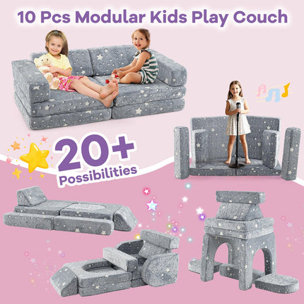 Costzon 10 Pcs Modular Kids Play Couch