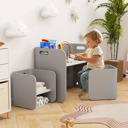 Costzon Kids Table and Chair Set, 4 in 1 Wood Activity Table, Bench, Storage Shelves, Desk for Children Reading