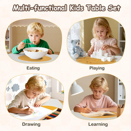 Costzon Kids Table and Chair Set 5-Piece Wooden Flower-Shaped Activity Table 2 Chairs & 2 Stools