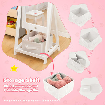Costzon Kids Full Length Mirror, Princess Floor Free Standing Mirror w/Storage Shelf & Basket (White)