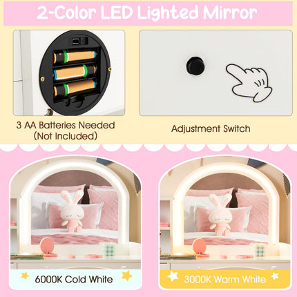 Girls Vanity Set with Mirror and Stool and Lights, Makeup Vanity Desk - Costzon